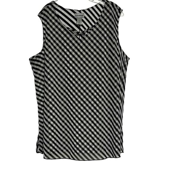 NWOT Catherines Blouse 2X Black & White Plaid Striped Double Layer Sleeveless - Picture 1 of 9